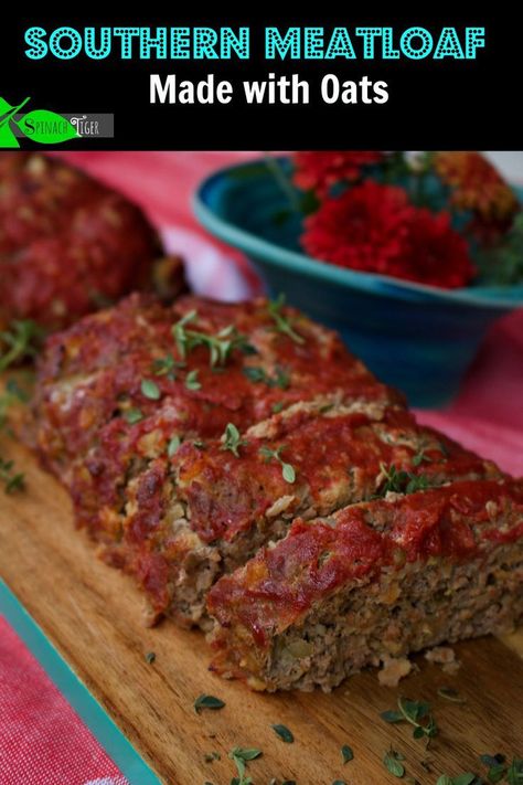 Southern Meatloaf Recipe with Oats from Spinach Tiger #meatloaf #oats #glutenfree #southern #groundbeef Meatloaf With Oats, Quick Meatloaf Recipes, Meatloaf Oatmeal Recipe, Southern Meatloaf, Meatloaf With Oatmeal, Recipe With Oats, Tartiflette Recipe, Healthy Meatloaf, Meatloaf Recipes Pioneer Woman