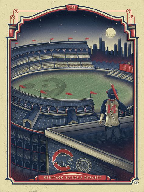 iphone Baseball Illustration, Cubs Poster, Chicago Cubs World Series, Chicago Sports Teams, Widespread Panic, Screen Printing Art, Go Cubs Go, Retro Baseball, Baseball Art