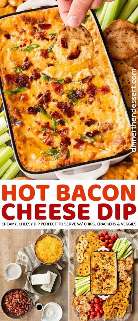 Hot Bacon Cheese Dip, Bacon Cheese Dip Recipes, Bacon Cheese Dip, Bacon Dip Recipes, Bacon Recipes Appetizers, Bacon Cheese Dips, Cheese Dip Recipe, Delicious Dips Recipes, Bacon Dip