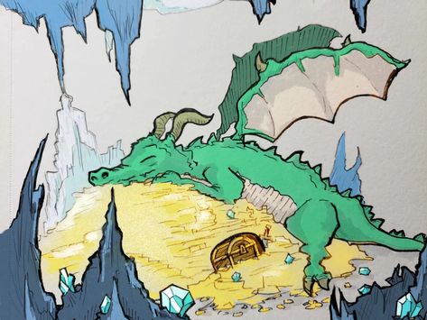 Added color to my sleepy dragon drawing. #fantasy #dragon #drawing Sleeping Dragon Art, Fantasy Dragon Drawing, Treasure Pile, Sleepy Dragon, Cartoon Dragon, Dragon Drawing, Fantasy Dragon, New And Improved, Kids' Book