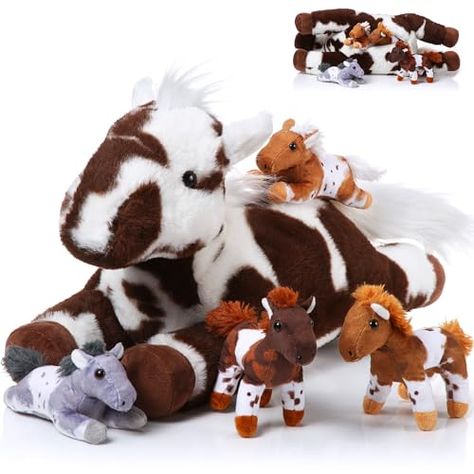 Lenwen 5 Pcs Horse Stuffed Animals Plush Horse Toy Set Large Mommy Horse with 4 Cute Babies in Her Belly Nurturing Horse Plushie for Toddlers Boy Girl Derby Horse Party Favors Birthday Gift(Lively) Horse Plushie, Horse Party Favors, Horse Toys, Baby Horse, Plush Horse, Derby Horse, Party Favors Birthday, Baby Room Themes, Horse Party