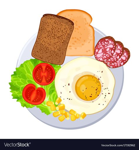 Breakfast Drawing, Healthy Food Plate, Sausage And Vegetables, Avocado Toast Egg, Food Art For Kids, Traditional Breakfast, Food Clipart, Food Cartoon, Fried Eggs