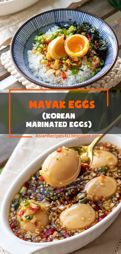 Mayak Eggs are an incredibly popular side dish in Korea, featuring jammy soft-boiled eggs marinated overnight in a delicious soy-based sauce. These Korean marinated eggs are so quick and simple to make, but ever so scrumptious with a wonderful burst of flavor. #Korean #Recipes #Eggs #Yummy Boiled Eggs Marinated, Korean Soy Marinated Eggs, Japanese Marinated Egg, Korean Eggs Marinated, Marinated Eggs Hard Boiled, Marinated Hard Boiled Eggs, Marinated Boiled Eggs, Soy Marinated Egg, Korean Eggs Recipe