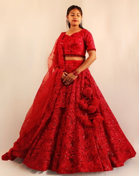 Deep red handwork bridal Red Bridal Lehenga, Bridal Lehenga Red, Bridal Lehengas, Place Your Order, Bridal Lehenga, Deep Red, Lehenga, Thread, Red