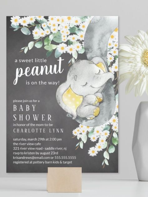 Little Peanut Elephant Neutral Baby Shower Invitation! #babyshower #babyshowersgifts #babyshowercards #babyshowerparty #newborn Neutral Elephant Baby Shower Ideas, Our Little Peanut Baby Shower Theme, Elephant Shower Ideas, A Little Peanut Is On The Way, Little Peanut Baby Shower Ideas, Peanut Baby Shower Ideas, Little Peanut Baby Shower Boy, Neutral Baby Shower Ideas Themed Parties, Baby Shower Ideas Elephant Theme