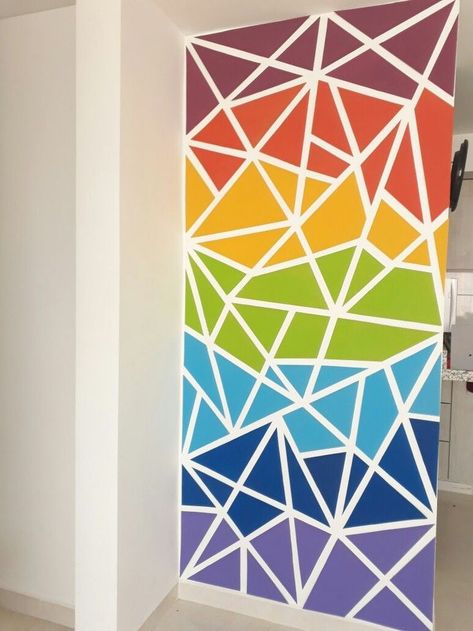 wall paint desion ideas geometric wall paint patterns geometric wall paint geometric wall paint living room geometric wall paint bedroom d Room Wall Pattern Ideas, Geometric Wall Paint Rainbow, Rainbow Geometric Wall, Geometric Wall Paint Patterns, Geometric Wall Paint, Wall Paint Patterns, Paint Patterns, Rainbow Diy, Diy Wall Painting