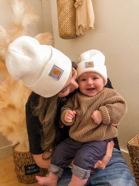 Mommy & Me Matching Carhartt hats 🤍 Winter mom and baby fashion. #ltkholidaystyle #liketkit #LTKbaby #LTKfamily @shop.ltk Mommy And Me Beanies, Baby Boy Carhartt Hat, Mom And Baby Boy Matching Outfits, Baby Boy Carhartt Outfits, Carhartt Baby Outfits, Baby Carhartt Beanie, Carhartt Hat Outfit, Baby Boy And Mom, Winter Baby Pictures