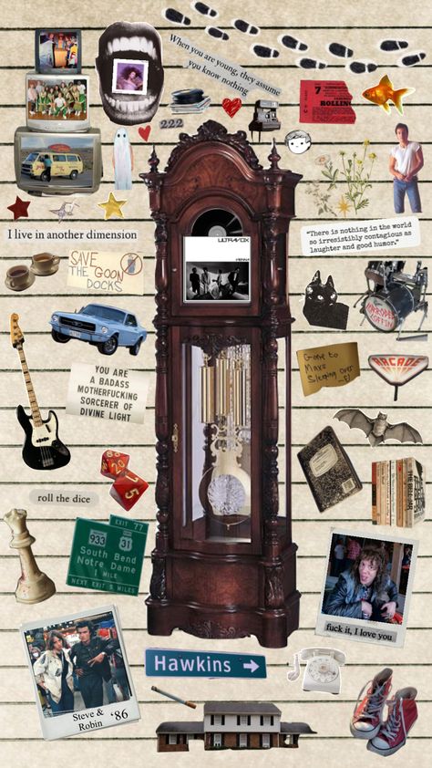 Stranger Things Moodboard, Stranger Things Collage, If I Was A, When You Were Young, Divine Light, South Bend, Vintage Collage, Good Humor, Antique Wall Clock