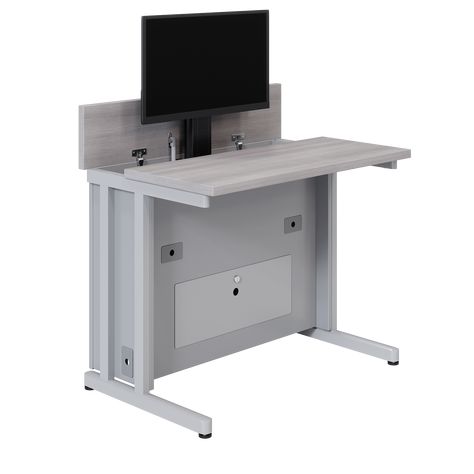 Delta View | Computer Desk with Hidden Monitor Lift | RightAngle Products Hidden Computer Monitor, Hidden Monitor, Keyboard Storage, Portable Workstation, Training Room, Computer Station, Access Panels, Training Tables, Desk Space