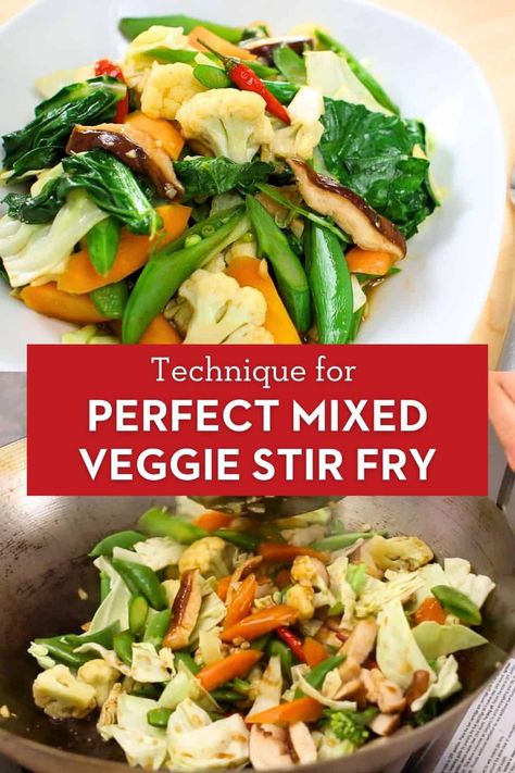 Technique for the best mixed vegetable stir fry that results in perfectly cooked veggies and a flavourful sauce. Can be adapted to any vegetables you have! Thai Stir Fry Vegetables, Vegetable Stir Fry Sauce, Veg Stir Fry, Mix Vegetable Recipe, Vegetable Stir Fry Recipe, Veggie Side Dish Recipes, Thai Kitchen, Comfort Casseroles, Asian Vegetables