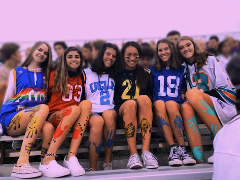 Jersey Night High school Football Game Theme Sports Day Games, Football Game Outfit Highschool, Sports Day Outfit, Highschool Football, School Football Game, School Spirit Days, Jersey Day, Fb Games, High School Football Games