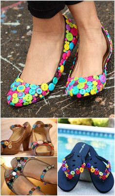 These 26 Adorable Projects Will Totally Change The Way You Look At Buttons! Tas Denim, Button Creations, Shoe Makeover, Diy Sneakers, Shoe Crafts, Diy Buttons, Old Shoes, Colorful Shoes, Button Art