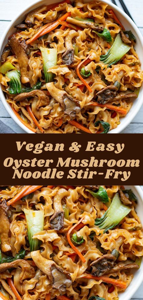 Mushroom Noodle Stir Fry, Mushroom Stir Fry Vegetarian, Oyster Mushroom Noodles, Asian Oyster Mushroom Recipe, Asian Oyster Mushrooms, King Oyster Mushroom Recipe Stir Fry, Oyster Mushroom Recipe Stir Fry, Recipes With Oyster Mushrooms, How To Cook Oyster Mushrooms