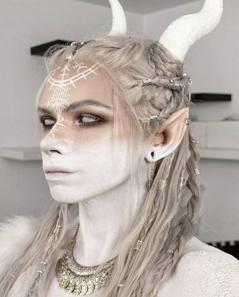 Aasimar Druid, Viking Wig, Light Elf, Alien Faces, Viking Makeup, Fantasy Make-up, Facial Structure, Dutch Braids, Halloween Tattoo