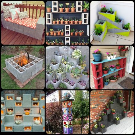 Cinder Block Flower Wall, Cinder Block Flower Bed Ideas, Cement Block Planters Diy, Cinder Blocks Planters, Cinder Block Privacy Fence, Cinderblock Ideas Backyards, Cylinder Block Ideas, Cider Blocks Garden Ideas, Cinder Block Shelves Outdoor