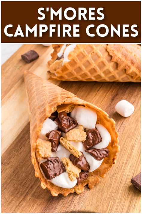 Campfire Cone, Campfire Cones, Awesome Desserts, Fluff Desserts, Crockpot Dishes, Waffle Cones, Chocolate Craving, Summer Dessert, Graham Cracker