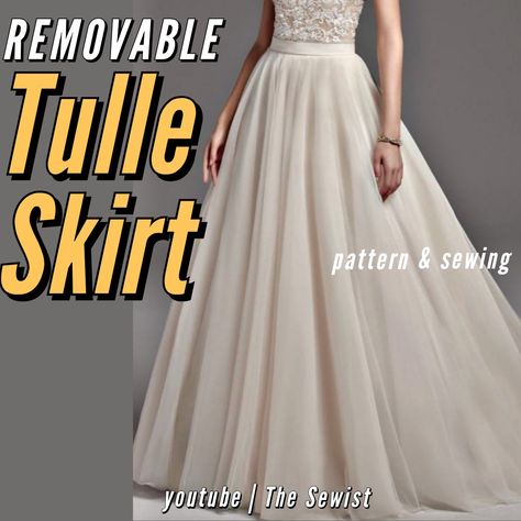 Tulle Skirt With Train, Detachable Tulle Wedding Skirt, Tulle Dress Patterns, Sewing A Tulle Skirt, Tops With Tulle Skirts, Diy Detachable Tulle Skirt, How To Make A Detachable Skirt, Ball Skirt Pattern, Tulle Skirt Pattern Diy