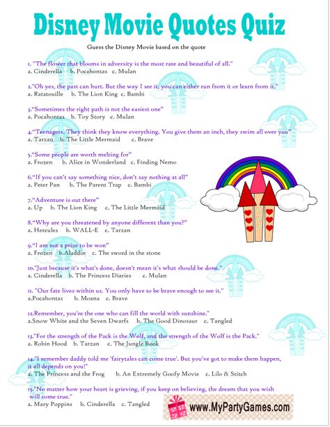 Disney Activity Sheets Free Printables, Disney Quiz Questions And Answers, Disney Riddles, Disney Trivia Questions And Answers, Disney Princess Trivia, Disney Friendship Quotes, Disney Movie Quiz, Disney Camp, Disney Printables Free