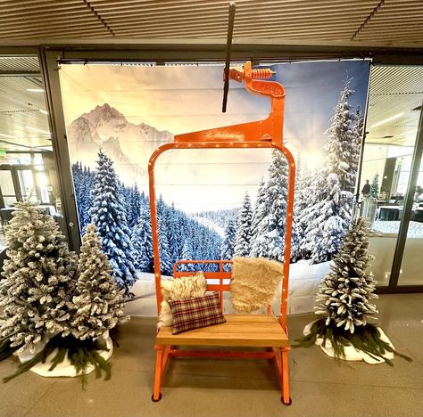 Holiday party Photo Booth Ski Chalet Party Theme, Ski Lift Photo Booth, Ski Party Theme, Holiday Party Photo Booth, Ski Lift Chair, Photo Booth Design, Bday Celebration, Booth Designs, 60th Bday