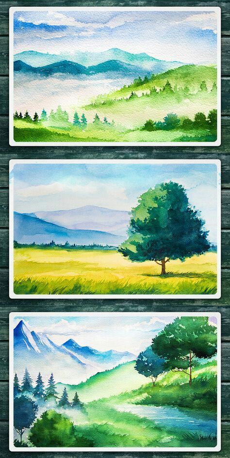 Watercolor Vector, Watercolor Paintings Nature, Watercolor Landscapes, Arte Van Gogh, Watercolor Paintings For Beginners, Landscape Paintings Acrylic, Watercolor Paintings Easy, Landscape Photography Nature, 수채화 그림