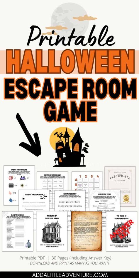 Halloween Escape Room Game Printable - "The Curse of Grimstone Manor" Halloween Games Upper Elementary, Office Escape Room Ideas, Halloween Party For Teens Ideas, Halloween Escape Room Classroom, Diy Escape Room For Teens, Escape Rooms For Teens, Halloween Office Games For Adults, Outdoor Escape Room Ideas, Diy Mystery Game