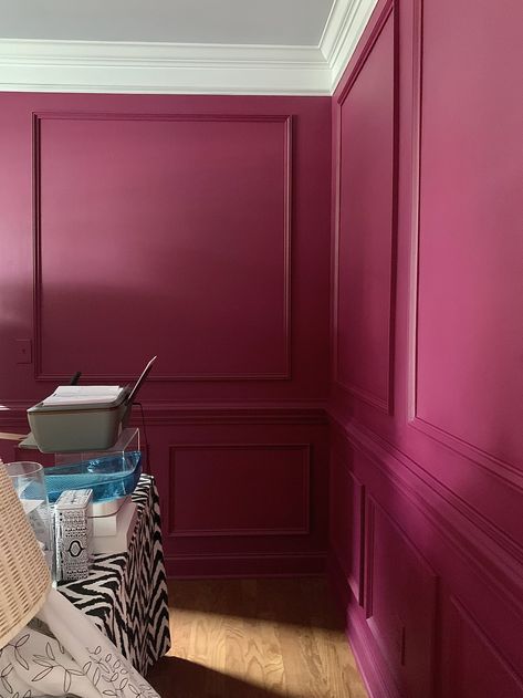 Raspberry Walls, Dark Pink Room, Dark Pink Paint, The Weekend Painting, Purple Wall Color, Yellow Bungalow, Magenta Walls, Weekend Painting, Indoor Designs