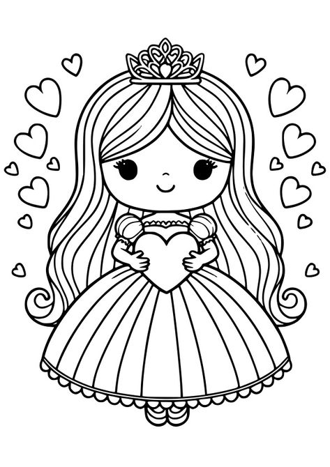 Princess Heart 5 drawing for coloring page Free Printable! Nurieworld Drawing For Coloring, Printable For Preschool, Coloring Pictures For Kids, Angel Coloring Pages, Free Coloring Pages For Kids, Crayola Coloring Pages, Baby Coloring Pages, Coloring Page Free Printable, Disney Princess Coloring Pages