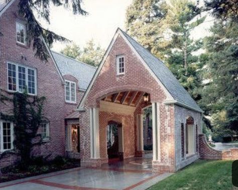 Drive Through Portico, English Tudor Homes, Carriage House Garage, Garage Exterior, Carport Designs, Garage Remodel, Tudor Style Homes, Porte Cochere, English Tudor