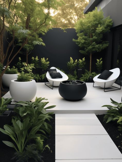 Simple Garden Ideas: Modern Minimalist Design with Sleek White Furniture Simple Garden Ideas, Simple Garden, Courtyard Gardens Design, Modern Backyard Landscaping, Pallet Patio, Minimalist Garden, Patio Garden Design, Modern Garden Design, Outdoor Gardens Design