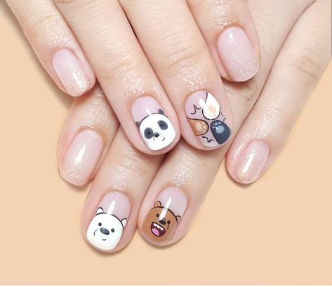 We Bare Bears Nail Art, We Bare Bears Nails, Otter Nails, Nail Art Bear, Cute Bear Nails, Panda Nail Art, Nail Hot, Bear Nails, Acrylic Nail Designs Classy