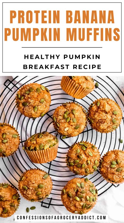 Protein Pumpkin Banana Muffins, Banana Pumpkin Protein Muffins, Pumpkin Banana Protein Muffins, Pumpkin Muffins Protein, Healthy Banana Pumpkin Recipes, High Protein Pumpkin Muffins, High Protein Banana Muffins, Protein Pumpkin Muffins, Protein Banana Muffins