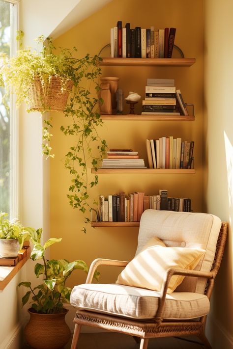 Home Library Ideas, Cozy Reading Chair, Cozy Home Library, Comfy Reading, Cozy Library, Cozy Places, Chair Ideas, Reading Chair, Home Libraries