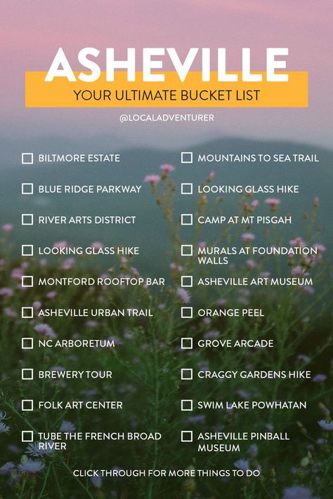 The Ultimate Asheville Bucket List + Click through to see 101 Things to Do in Asheville NC // Local Adventurer #northcarolina #asheville #usa #traveltips #bucketlist Things To Do In Asheville, Hiking Art, North Carolina Vacations, North Carolina Travel, Ultimate Bucket List, Historical Places, Roman Goddess, Asheville North Carolina, Anniversary Trips