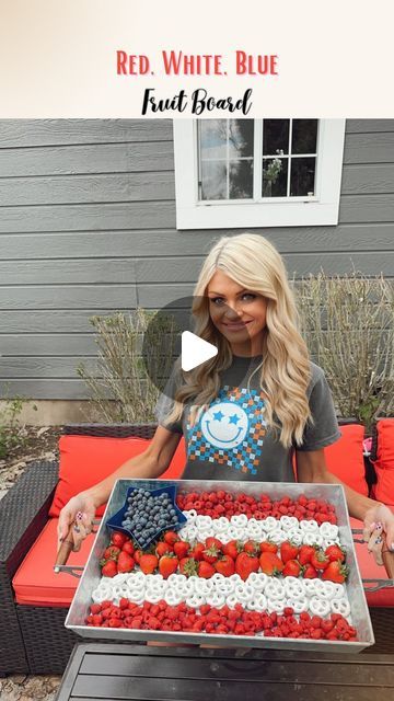 Cherish Larsen - Seasonal/Holiday Favorites! on Instagram: "Patriotic Fruit Platter ❤️🤍💙 In the style of the American flag - here is an easy way to put together a cute & festive fruit board! I used white chocolate covered pretzels for the white stripes. I also got the blue star bowl from Dollar Tree!   Save this idea for memorial day, 4th of July, and summer bbq ideas!  Happy Wednesday! ❤️🤍💙" Summer Bbq Ideas, Cherish Larsen, White Chocolate Covered Pretzels, Fruit Board, White Chocolate Pretzels, White Chocolate Covered, Bbq Ideas, Covered Pretzels, Star Bowl