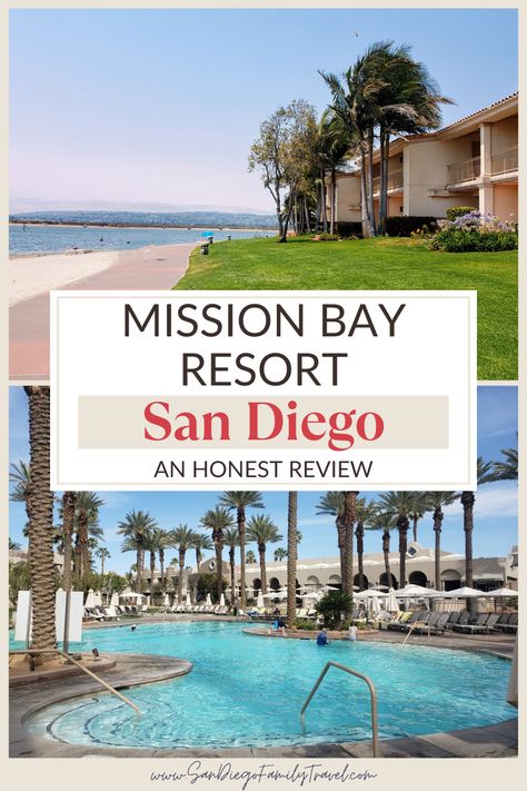 Looking for a great resort on Mission Bay San Diego? A private, sandy beach, kid-friendly activities and prime location make San Diego Mission Bay Resort one of the best hotels in San Diego for families. Read this review to see why this hotel is the perfect place to spend your family vacation in San Diego, California. Mission Bay San Diego, San Diego Resorts, San Diego Mission, San Diego Hotels, Seaworld San Diego, San Diego Travel, Family Friendly Hotels, Mission Bay, Resort Pools