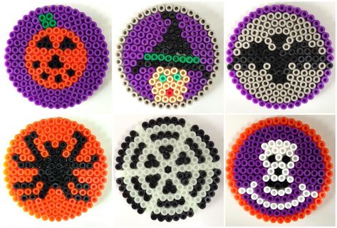 Jennifer's Little World blog - Parenting, craft and travel: Hama bead coaster designs for Halloween Hama Beads Halloween, Hama Beads Coasters, Bead Coasters, Halloween Perler, Beads Halloween, Halloween Coasters, Uhyggelig Halloween, Hamma Beads Ideas, Melty Bead Patterns