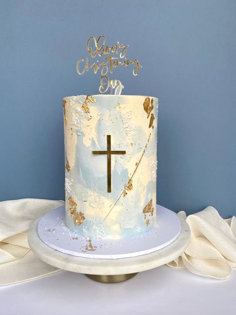 Baptismal Cake Boy Buttercream, Cake Baptism Boy, Babtisim Cake Boy, Baptismal Cake Boy One Layer, Baptism Cake For Boy, Baptismal Cake Boy Simple, Simple Christening Cake, First Communion Cakes For Boys, Blue Baptism Cake