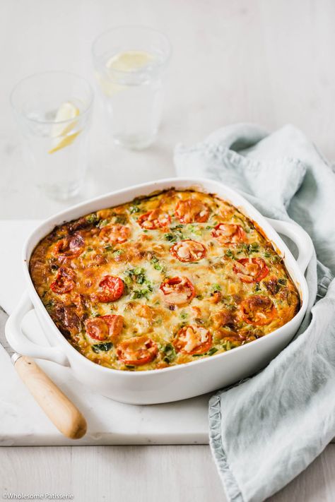 Easy Oven-Baked Vegetarian Frittata - Wholesome Patisserie Frittata Recipes Baked, Oven Baked Frittata, Egg Frittata Recipes, Vegetarian Frittata, White Sauce Lasagna, Fritata Recipe, Fritatta Recipe, Vegetarian Casserole Recipes, Oven Baked Eggs