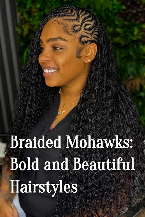 Braided Mohawks: Bold and Beautiful Hairstyles Side Mohawk Hairstyles For Black Women, Knotless Braids Mohawk, Boho Braided Mohawk, Mohock Braids Hairstyles, Braided Mohawk Black Hair Boho, Mowhak Hairstyle Female Braids, Long Braid Hairstyles For Black Women, Knotless Mohawk Braids, Flip Over Mohawk Braids