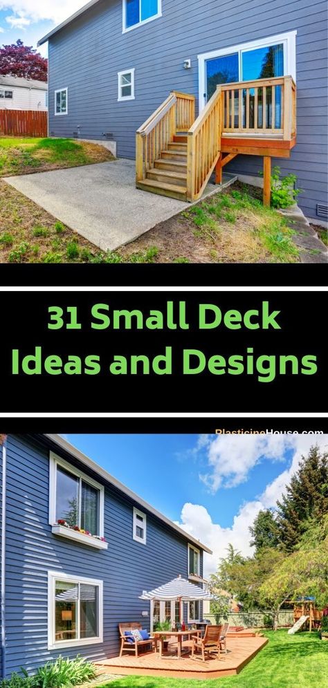 Find 31 beautiful small deck ideas and designs. #deck Small Deck Layout, Simple Deck Designs, Small Deck Ideas, Backyard Deck Ideas On A Budget, Small Deck Designs, Back Deck Designs, Small Backyard Decks, Deck Renovation, Deck Remodel