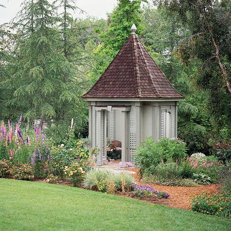 Enclosed Gazebo, Small Gazebo, Landscape Stone, Backyard Gazebo, Cozy Backyard, Backyard Landscaping Ideas, Garden Gazebo, Diy Outdoor Decor, Backyard Spaces