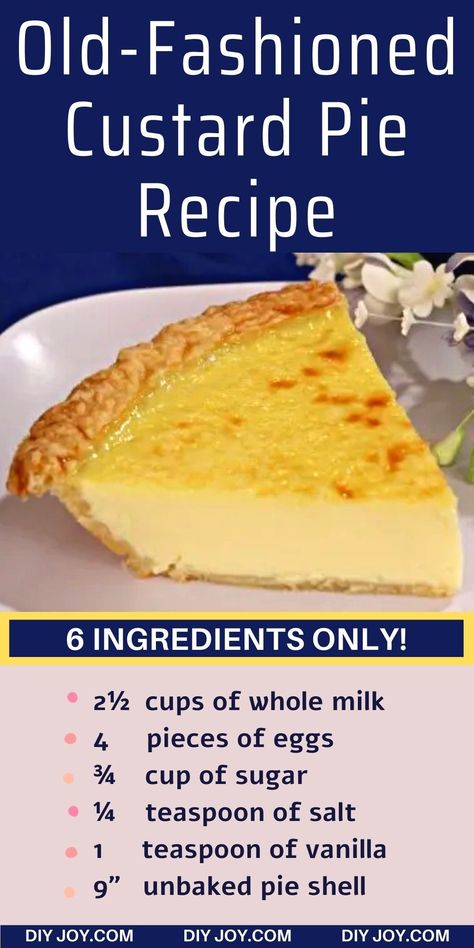 Easy Desserts -Old-Fashioned Custard Pie Recipe Mary Makes It Easy Classic Custard Fruit Tart, No Bake Custard Pie, Easy Custard Tart, Amish Custard Pie Recipe, Easy Egg Custard Pie Recipes, Crustless Egg Custard Pie Recipe, Egg Custard Recipe Easy, Easy Pie Recipes 4 Ingredients, Custard Recipes Desserts