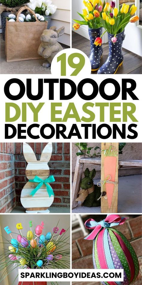 Transform your garden into a festive wonderland with our DIY outdoor Easter decorations! From charming DIY Easter yard displays, and DIY Easter wreaths to enchanting Easter garden decor, we have everything to make your space bloom with joy. Discover easy Easter bunny outdoor decorations, rustic spring porch decorating ideas, and solar yard lights that bring your garden to life at night. Get inspired by our Easter egg tree outdoors and recycled spring decorations for an eco-friendly celebration. Easter Front Porch Decor, Easter Yard Decorations, Diy Easter Decor, Easter Porch Decor, Easter Decor Ideas, Easter Outdoor, Easter Egg Tree, Easter Garden, Easy Easter Decorations