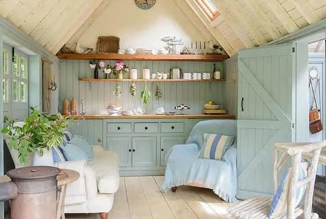 Living in a Shed? An In Depth Guide To Turning A Shed Into A Tiny Home | The Tiny Life Shed Conversion Ideas, She Shed Interior Ideas, She Shed Craft Room, She Shed Decorating Ideas, She Shed Office, She Shed Designs, She Shed Interior, Ideas Terraza, Summer House Interiors