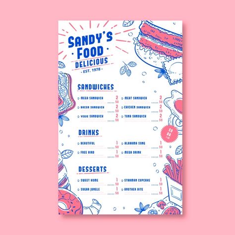 Colorful restaurant menu template Free V... | Free Vector #Freepik #freevector #food #business #menu #template Nice Menu Design, Cool Menu Design Ideas, Colorful Menu Design, Fun Menu Design, Cute Menu Design, Menu Graphic Design, Menu Graphic, Menu Design Ideas, Colorful Restaurant