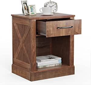 Giantex Nightstand w/Drawer, Rustic End Table w/Open Compartment, Wooden Sofa Side Table for Bedroom Office Study, Bedside Table Home Furniture, Brown Nightstand Rustic, Side Table For Bedroom, Rustic End Table, Farmhouse Nightstand, Side Tables For Bedroom, Rustic Bedroom Furniture, Rustic End Tables, Table For Bedroom, Small Storage Boxes