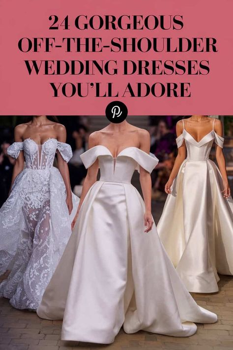 The Ultimate Off-The-Shoulder Wedding Dress Guide: 24 Styles Classic Off Shoulder Wedding Dress, Unique Boho Wedding Dress, Wrap Wedding Dress, Shoulder Wedding Dress, Off Shoulder Wedding Dress, Tea Length Wedding, Wedding Dress Guide, Dress Guide, Affordable Wedding Dresses