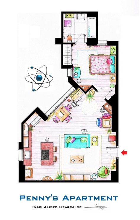 Penny's apartment floor plan in The Big Bang Theory Describe Setting, French Vocab, Big Bang Theory Funny, The Big Band Theory, French Ideas, French Stuff, Apartment Floor Plans, Casas The Sims 4, Sims Building