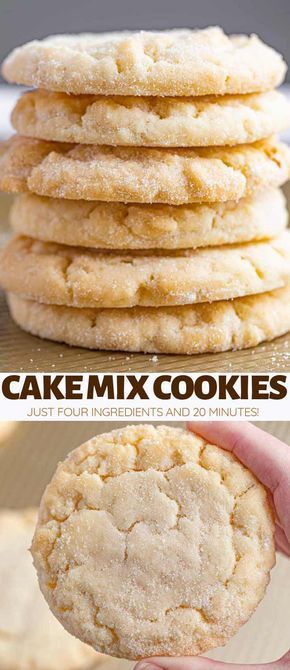 Cake Mix Cookies made with just 4 ingredients in one bowl are sweet, bakery soft, and incredibly EASY to make in under 20 minutes! #dessert #cookies #christmas #baking #cakemix #dinnerthendessert Cookie Dough Vegan, Dessert Cookies, Cake Mix Cookie Recipes, Dessert Simple, Vanilla Cake Mixes, Sweet Bakery, Cookies Christmas, White Cake Mixes, Cake Mix Recipes