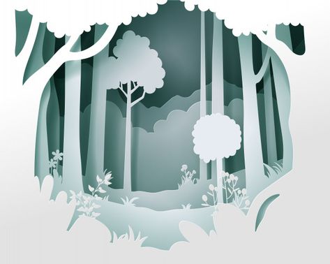 Paper Silhouette Art, 3d Paper Art Forest, Forest Paper Art, Paper Cut Forest, Tree Paper Art, Papercut Illustration Vector, Forest Papercut, Papercut Landscape, Paper Cut Out Illustration